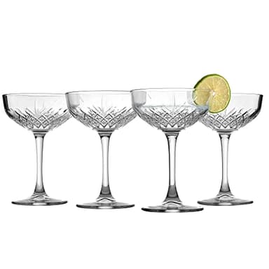 Pasabahce Coupe Cocktail Glasses Set Of 4 - Exclusive Martini, Margarita Glasses - Timeless Champagne Coupe Glasses - Crystal Design - 8.6 oz Long Stem Glassware