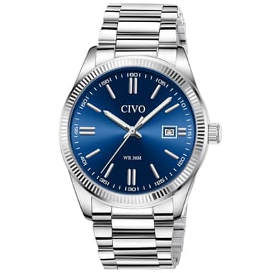 CIVO Analog Mens Watches Silver: Wrist Watches with Date Easy to Read - Dress Stainless Steel Watch for Men Gifts for Husband Father at Birthday Anniversary