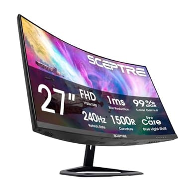 Sceptre 27-Inch Curved Gaming Monitor, FHD 1080p, 240Hz, 1500R, DisplayPort & HDMI x2, Built-in Speakers, Machine Black (C275B-FWT240 Series, 2026)