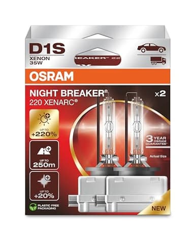 Osram Xenarc Night Breaker 220, D1S, +220% More Brightness, Xenon Headlight Bulb, 66140XN2-2HB, Folding Box (2 Lamps)