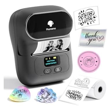 Phomemo Label Printer M110 Upgraded Label Maker Bluetooth No Ink Portable for Small Business, Address, Office, Home for Phone; for PC/Mac(USB), with 100 Labels- Gray