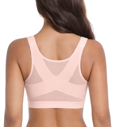 Curyon No Wire Front Closure Posture Full Coverage Bra Back Support Wireless Non Padded Comfort Everyday Bra Pink 32C