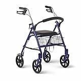 Medline Steel Rollator Walker with Seat, Blue, 300 lb. Weight Capacity, 8” Wheels, Foldable, Adjustable Handles, Rollator Walker for Seniors, Rolling Walker for Mobility Impairment