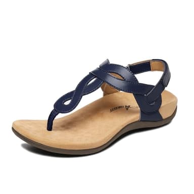 Athlefit Orthopedic Arch Support Thong Sandals for Women Comfortable Orthotic Casual Summer Beach Navy Sandals Size 8