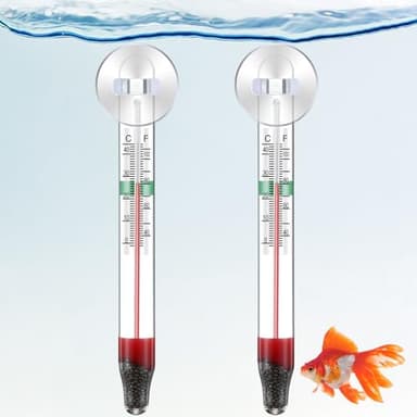 Dreyoo 2 Pcs Floating Aquarium Thermometers, Floating Glass Aquarium Thermometer with Suction Cup, Mercury Free Large Standing Thermometer for Freshwater and Saltwater Fish