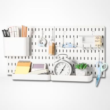 Keepo Pegboard Combination Kit, Pegboards and Accessories Modular Hanging for Wall Organizer, Crafts Organization, Ornaments Display, Nursery Storage, Peg Board (White, 22″×11″)