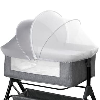 Bassinet Mosquito Net Cover - Half-Blackout Mosquito Net for Baby Crib & Bedside Sleeper, Breathable Crib net with 2-Way Zipper, Sun-Blocking Baby Mosquito Net Cover (Gray-Small)