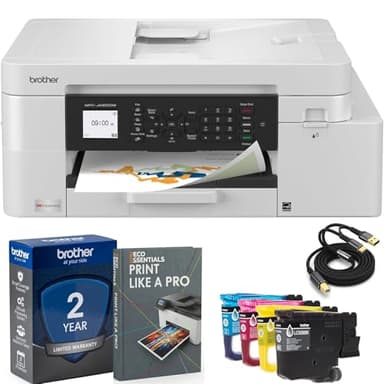 Brother MFC-J4355DW Wireless Color Inkjet All-in-One Printer, Print Scan Copy Fax, Duplex Printing, INKvestment Tank System, Mobile Printing, USB Printer Cable and Print Like a Pro Guide