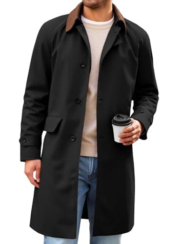 Runcati Mens Trench Coat Single Breasted Corduroy Lapel Long Jacket Fall Casual Vintage Windbreaker Overcoat