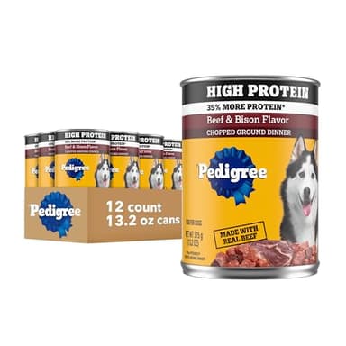 Pedigree High Protein Adult Soft Wet Dog Food, Beef & Bison Flavor, 13.2 oz. Cans 12 Count