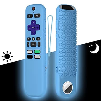 Seltureone 2 in 1 Remote Cover with Tracker Holder for Roku Voice Remote (Glow in The Dark), Roku Remote Cover Silicone Protective Case, Anti Slip Shock Absorption Washable, Blue