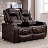 Attliahome 57" RV Loveseat Recliner, Double Recliner Furniture with 3 Arms and 2 Pillows, Wall Hugger Recliners & 135° Reclining Theater Seating (Brown PU Leather RV Couch)