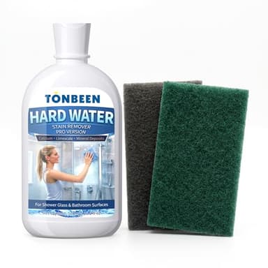 TONBEEN Hard Water Stain Remover Paste with Polishing Pads Calcium & Limescale Cleaner for Shower Glass, Shower Doors & Tiles, Includes 800 & 1200 Grit Pads, 500ml, 16.9fl oz