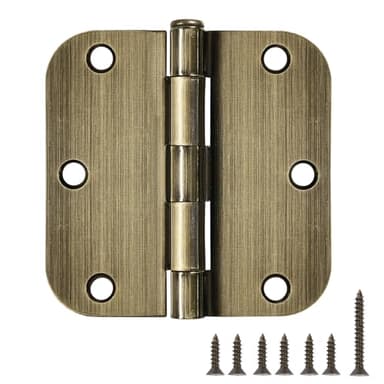 18 Pack Door Hinges Antique Brass 3.5 Inch Interior 3 1/2" Round 5/8" Radius Heavy Duty Metal Hardware Kit 3 ½" 5/8" Radius Flat Hinge for Bifold Doors Decor Master Bedroom Storage Room