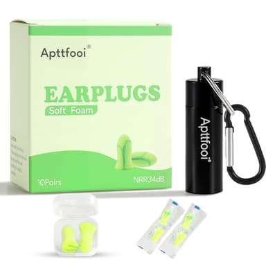 10 Pair Soft Foam Earplugs,34dB Highest NRR, Noise Cancelling，Individually Wrapped,Reusable for Sleeping, Snoring, Loud Noise, Traveling, Concerts, Studying,Work,Construction, Shooting