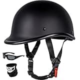 Yesmotor Vintage Motorcycle Half Helmet - Lightweight Low Profile Open-Face Half-Face Helmet – DOT Approved (Matte Black, M)