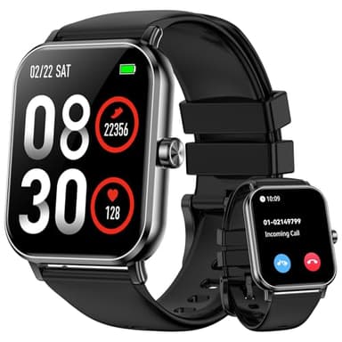 QONBINK Smart Watch, 1.85" HD Fitness Tracker with Bluetooth Calls, 5 ATM Waterproof, 24/7 Heart Rate/Sleep Monitor, Pedometer, Calories, 130+ Sport Modes, Smartwatch for iOS Android (Black)