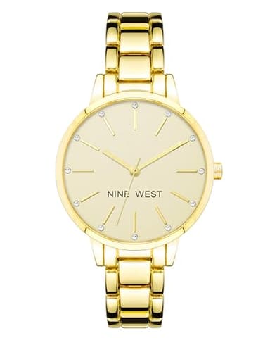 Nine West Women's Crystal Accented Gold-Tone Bracelet Watch