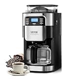 VEVOR Coffee Maker with Grinder, 12 Cup Coffee Machine, Grind and Brew Coffee Maker with 3 Brew Strength Control, 24-Hour Timer for Auto Brew, for Home Office Restaurant