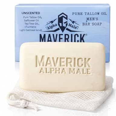 Maverick Alpha Male Soap and Health Brand Unscented Mens Bar Soap – Natural Soap for Men with Beef Tallow – 8oz Extra-Large Moisturizing & Exfoliating Bar with Oatmeal & Shea Butter