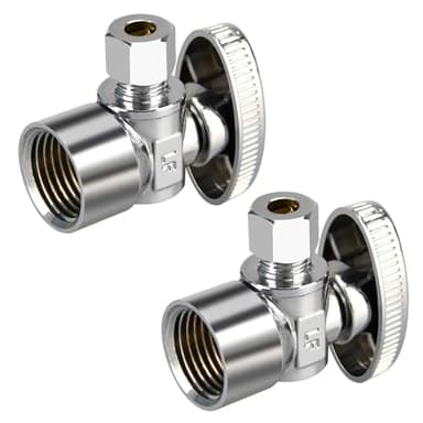 Stop Valves, 2 Pack 1/2" × 3/8" Angle Stop Valve, 1/2" FIP Angle Input, 3/8" OD Compression Output, 1/4 Turn, Chrome Plated Brass for Kitchen, Faucet, Toilet Valves