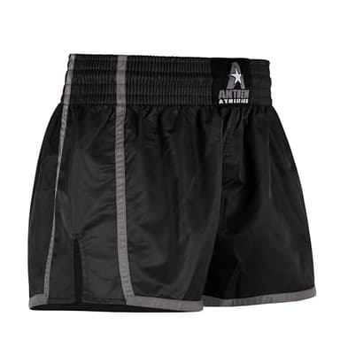 Anthem Athletics Muay Thai Shorts - 3" Inseam Muay Thai Shorts Men and Women with 2.5" Elastic Waistband - Machine Washable, Great as Boxing Trunks or Kickboxing (Medium, Resolute - Black & Grey)