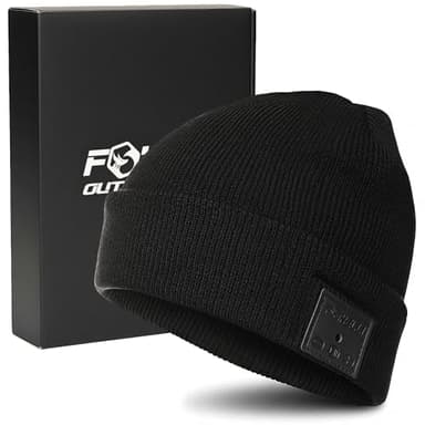 Foxelli Bluetooth Beanie Hat – 15-Hour Battery, Built-in Mic, Fully Washable, Perfect Tech Gift for Men & Women Black