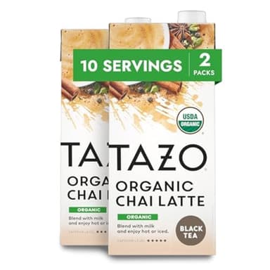 TAZO Organic Chai Latte Concentrate, Hot or Iced Black Tea, Easy-to-Serve, Everyday Lattes and Mocktails, 32 oz Carton (Pack of 2)