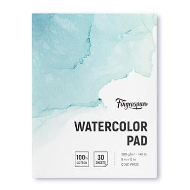 Fingraspuro Watercolor Paper Pad 9x12 Inch, 30 Sheets, 100% Cotton, Acid-Free, Cold Pressed, for Painting, Drawing, Art Journaling, Professional Artist Quality