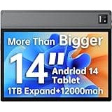 MESWAO 14 Inch Android 14 Tablet, 2025 Large Tablet Upgraded with 1200P IPS WUXGA Big Screen, 8Core Processor, G99 CPU, 6GB+128GB, Max 1TB TF Card, Wi-Fi 5, 5MP + 32MP, 12000mAh All-Day Battery Life
