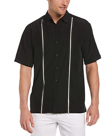 Cubavera Men's Cubavera Paneled Short Sleeve Shirt For Men, Classic Fit, Wrinkle Resistant, Casual Button-Down Shirt For Men With Spread Collar (Sizes Small - 5Xl), Jet Black, X-Large
