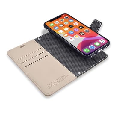 SafeSleeve Wallet Leather Case Detachable for iPhone 16 Pro EMF Blocker for Cell Phone with 3 Card Holder & Adjustable Stand – Magnetic Closure, and Magnetic Folio Protection for Daily Use (Beige)