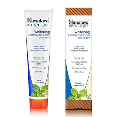 Himalaya Botanique Whitening Complete Care Toothpaste, Peppermint Flavor - Whitening Toothpaste Without Fluoride for Brighter Teeth & Fresh Breath - Vegan, Gluten Free, 5.29 oz