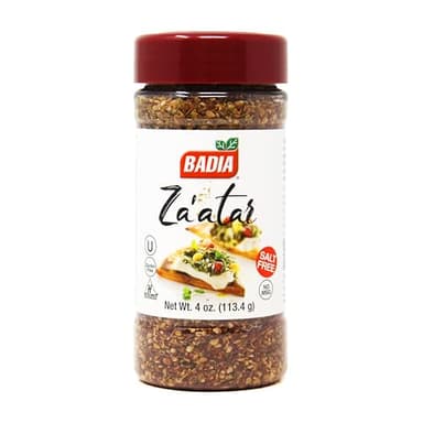 Badia Za'atar Mediterranean Seasoning Zaatar Blend, 4 oz - Sesame Seeds, Sumac, Spices - Salt Free, Kosher, Halal, No MSG & Gluten Free