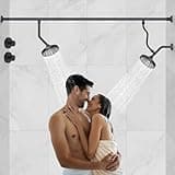 Dual & Tandem Shower Head for Couples by Bntuk - High Pressure Double Shower heads System with 5 Spray Settings, Easy Installation Bathroom Upgrade (Midnight Black Matte, 6 Inch Round Showerhead)