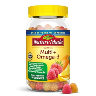 Nature Made Multivitamin + Omega-3, Multivitamin Gummies for Women and Men, Daily Nutritional Support, 80 Adult Gummy Vitamins & Minerals, 40 Day Supply