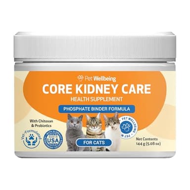 Pet Wellbeing Core Kidney Care for Cats - Daily Phosphate Binder, Supports Healthy Kidney Function with FOS, Chitosan, Probiotics - Veterinarian-Formulated 5.08 oz (144 g) Powder