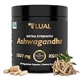 LUAL Extra Strength Ashwagandha - Natural Dietary Supplement with KSM-66 Ashwaganda & Organic Root Powder - Supports Muscle Recovery, Strength Gains, Sleep Quality - 1300mg per Serving - 90 Capsules