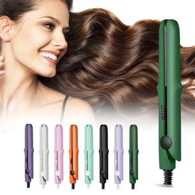 2 in 1 Mini Dual Purpose Curling Iron, 2026 New Portable Flat Iron, Compact Curling Wand for Business Trips, Lightweight Hair Styling Tool for Women (Green)