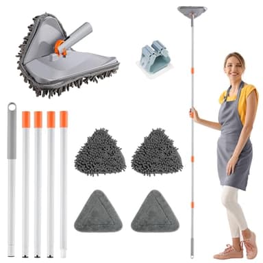 Wall Cleaner Mop with Long Handle 82 Inches, 3-in-1 Ceiling Cleaning Tool Duster Adjustable Length with Replacement Microfiber Chenille Pads (4 Pads)