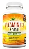 Vitamin D3 5000 IU, 365 Easy-Swallow Softgels, High Strength Vitamin D 5000 IU Supplement - Full Year Supply