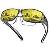 URUMQI Anti Glare Night Driving Glasses Fit Over Eyeglasses for Men Women, Polarized Nighttime Glasses HD Vision Yellow Lens