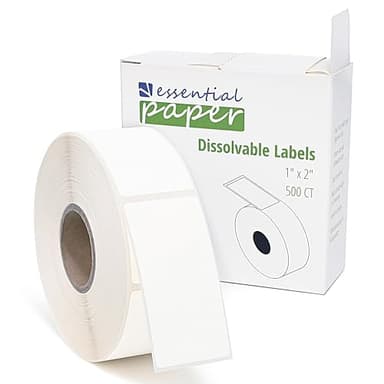 ESSENTIAL 500 Dissolvable Food Labels, 1 x 2 Inch Blank White for Food Storage, Containers, Mason Jars, Freezer(1 Roll - 500 Labels)