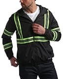 Bass Creek Outfitters Men's Hi Vis Jacket - ANSI Class 3 Safety Rain High Vis Hoodie - Reflective Waterproof Jacket for Men, Size X-Large, Safety Black