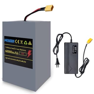 MFAOSHI 72V 60Ah Li-ion Battery Pack, 50A BMS Protection, 50A Anderson & XT90 Dual Connectors, 2A Fast Charger LED Display, for 250W-3500W E-Bike Scooter Motorcycle Go Kart