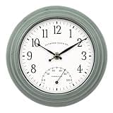 La Crosse Clock 433-3020 8-inch Indoor/Outdoor Sage Green Quartz Wall Clock with Temperature