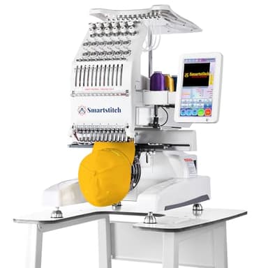 Smartstitch S-1201 Compact Embroidery Machine with 12 Needles, 1200SPM Max Speed, 10“ Screen, Wifi, 9.5"x12.6" Embroidery Area, Your First Commercial Embroidery Machine for Flat, Hat, T-shirt and more