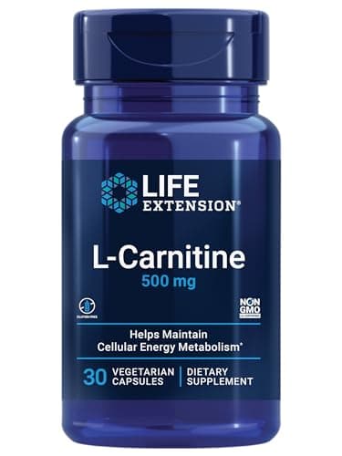 Life Extension L-Carnitine – 500 mg, Energy Supplement, Memory Supplement – Free Form Amino Acid, Nitric Oxide Support, Healthy Blood Pressure – Gluten-Free, Non-GMO, Vegetarian – 30 Capsules