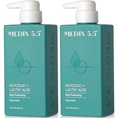 MEDIX 5.5 Glycolic Acid + Lactic Acid Exfoliating Body Wash Gel | KP Bump Eraser | AHA Exfoliant Skin Care Body Cleanser | Keratosis Pilaris & Acne | Anti Aging AHA Foaming Body & Face Wash, 2-Pack