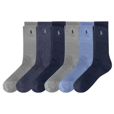 Polo Ralph Lauren Men's Classic Sport Performance Cotton Crew Socks 6 Pair Pack, Denim, Men's Shoe Size 6-12.5